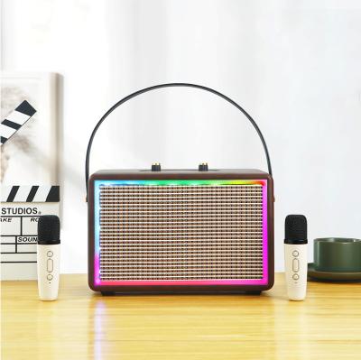 China Colorful LED light H8 Mini Karaoke Machine 2 Mics, Christmas Birthday Gifts for Kids, Friends, Portable Bluetooth Speaker with Wireless Microphone for sale