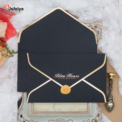 China Business Envelope Custom Design Gold Foiled Hot Stamping Wedding Envelopes for sale