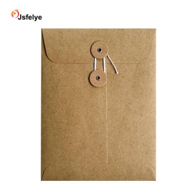 China Business Envelope Brown Kraft Small Paper Black Button And White String Envelope for sale