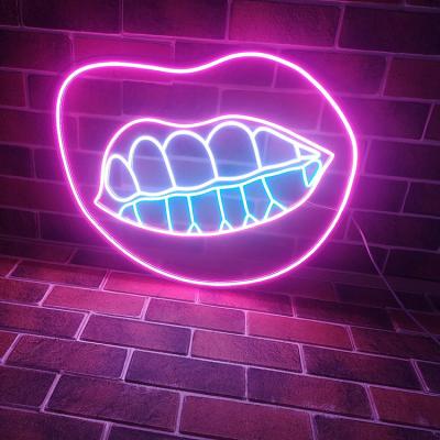 China PVC Nightclub Atmosphere Lighting Flexible Custom Electronic LED Sign Neon Sign Red-pink Light Lips for sale