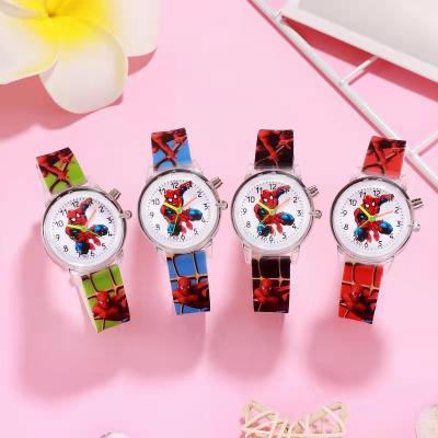 China 2021 Marvel Avengers Superhero Kids Spiderman New Silicone Kids Cartoon Student Boy Flashing Watch for sale