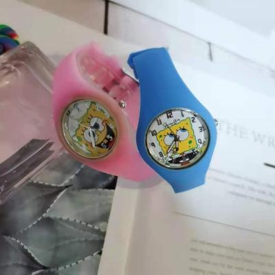 China 2021 New Children's Cartoon Kids Boy Girl Spongebob Quartz Silica Gel Watch for sale