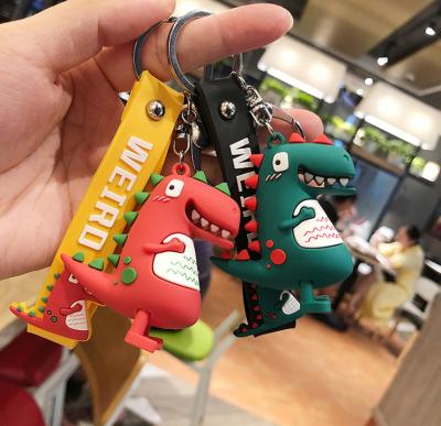 China New Cartoon Dinosaur Plastic Silicone Lovely Backpack Key Chains Dangle Women's Girl's Gift for sale