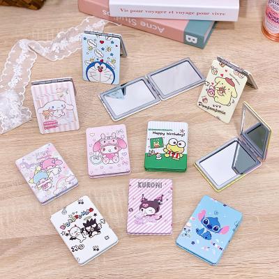 China Cute Round Mirror Girl Heart Cartoon PU Makeup Mirror Portable Student Square for sale