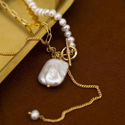 China Environment Friendly Irregular Natural Freshwater Pearl Necklaces White Square Shape Pearl Pendant Necklaces For Women Unique Design 2022 for sale