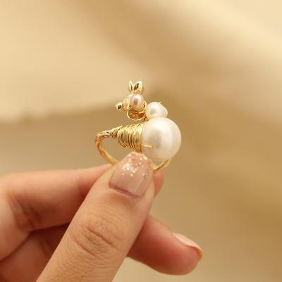 China TRENDY Natural Freshwater Pearl Ring Hand-wound Hand-wound Branch Ring Flower Large Pearl Gift For Women for sale