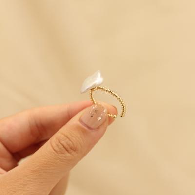 China Best Selling CLASSIC Classics Design Minimalist Natural Freshwater Baroque Pearl Ring Single Bead Spiral Ring For Women for sale