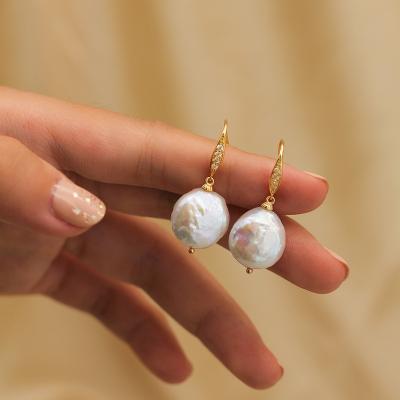 China TRENDY 925 Sterling Silver Simple 3a Freshwater Pearl Button Stud Earrings Real Flat Natural Genuine Freshwater Pearl Stud Earring for sale