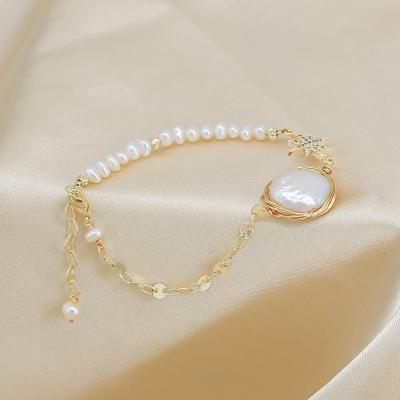 China FASHIONABLE Silk Natural Freshwater Baroque Pearl Bracelet Adjustable Starburst Chain Costume Jewelry For Women for sale