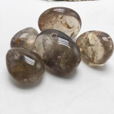 China High Quality Polished Europe Smoky Quartz Healing Palm Crystal Stones For Home Decors for sale