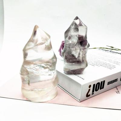 China Wholesale Natural Clear Europe Quartz Crystal Flame Healing Crystal Stone Carvings Flame For Graduation Souvenirs for sale