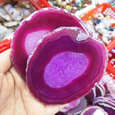 China Wholesale High Quality Natural Dyed Rose Agate Polished Slab Of Agate Coaster Cups Mats From Europe for sale