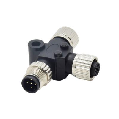 China Automotive Sensors M12 A Code Male To Female T Type Connector Contacts 4pin IP67 Screw M12*1.0 NMEA2000 Connector for sale