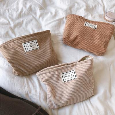 China 2021 Hot Selling Fashion Corduroy Makeup Zipper Pouch Travel Toiletry Bag for sale