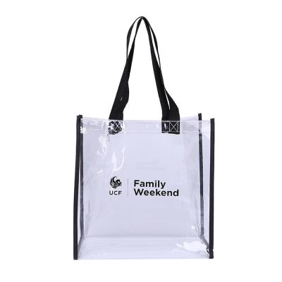 China Reusable Women Waterproof Safety Shoulder Transparent PVC Tote Bag Blue PVC Shopping Bags for sale