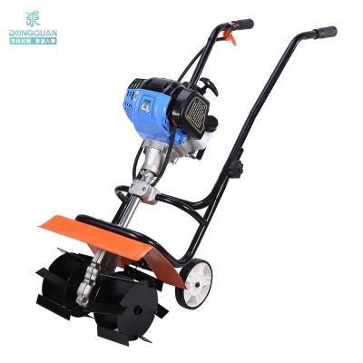 China Mini Farms 52cc Hand Push Power Gasoline Garden and Farm Mini Power Tiller Cultivators with 6 Blades for sale