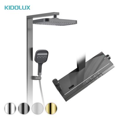 China With Slide Bar Kidolux LED Digital Four Function Bathroom Shower System Piano Key Innovative Atmosphere Lamp Thermostat Waterfall Shower Set for sale