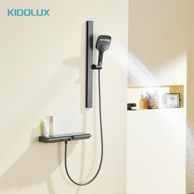 China With Slide Bar Kidolux Piano Thermostatic Rain Shower System Bathroom Shower Mixer 2 Function Faucet Digital Temperature Display Shower Set for sale