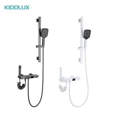 China With Slide Bar Kidolux Matt White Shower Set Digital Display Thermostatic Rain 3 Piano Button Digital Smart Shower Shower Bathroom Set for sale