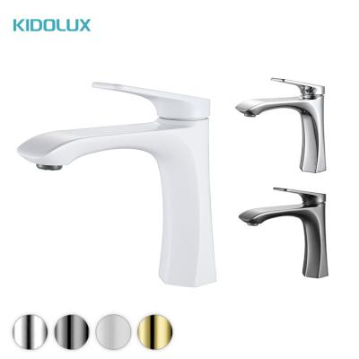 China Mixer Kidolux Modern Matt White Hot Cold Basin Mixer Single Handle Faucet Water Tap Faucet Brass Bath Basin Sink Faucet For Bathroom for sale