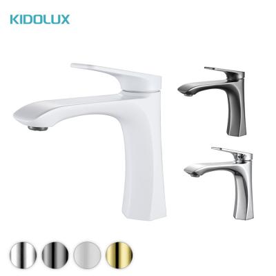 China Mixer Kidolux Brass Basin Faucets 1 Hole 1 Lever Hot Cold Bathroom Sink Mixer Tap Deck Mounted White Lavatory Faucet for sale