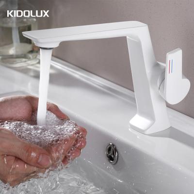 China Mixer Kidolux Modern Bathroom Sink Tap Deck Mounted Matt White Single Handle Cold Water Wash Hand Zinc Square Basin Faucet Tap for sale