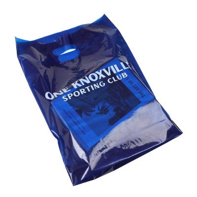 China Logo Customized Die Cut Handle recyclable bags blue plastic shopping bags for carrier bags for garment/clothing packaging for sale