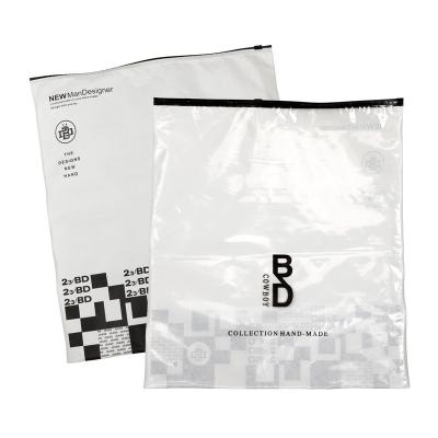 China Customized Recyclable With Logo White Clear Plastic T-shirt Clothing Zipper Bag Clothing Packaging Bag for sale