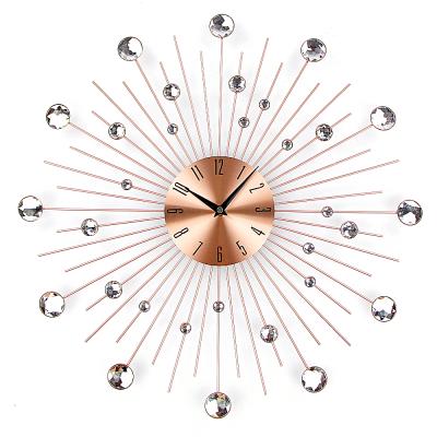 China Nordic Large Metal Clock Crystal Diamond Europe Luxury Home Decor Clocks Large Modern Craft 3d Decoration Wall Clock Reloj Pared Clocks for sale