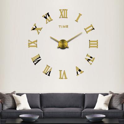 China Large Retro Antique Luxury Wall Clocks Home Decor Roman Number Acrylic Sticker Quartz Cheap Creative City DIY 3D Fancy Art for sale