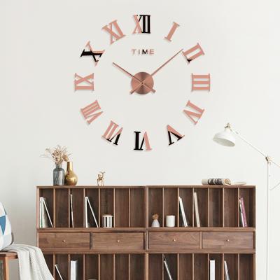 China Retrocheap DIY 3D Creative Nordic Luxury Antique Fancy Art Roman Number Sticker Quartz Home Decor Large Wall Clocks for sale