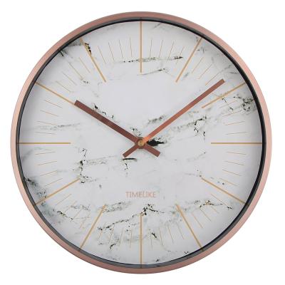 China Slient home wall clock simple design clock quartz watch metal mute decorative silent modern CLASSIC copper color plastic home wall clocks for sale