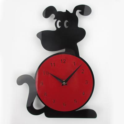 China Fashion 3D CREATIVE Effect Decorative Wall Clock Art Watch Wall Clocks Acrylic Quartz Cartoon Dog Shape Living Room Square for sale