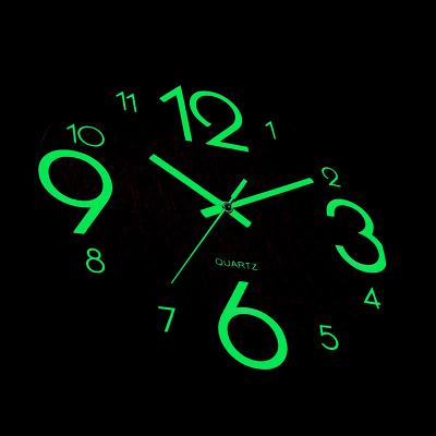 China Creative Non Ticking Luminous Wall Clock Luminou Night Light Home Decor Dark Glowing Clocks Watch Modern Clock Wall Figures Silent Quartz for sale