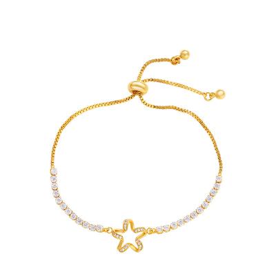 China 24K Gold Punk Plated Adjustable Inlaid Artificial Zirconia Star Pentagon Fashion Jewelry Bracelets & Bangles For Women Girl's Gift for sale