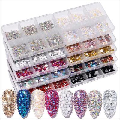 China Glass Boxed 6 Sizes Nail Art Rhinestones Flatback Colorful Glass Stones Nail Drill Mixed Shape DIY 3D Nail Art Decoration in 6cell Jar for sale