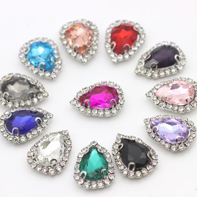 China Crystal Clear Flatback AB Teardrop Droplet Sew On Rhinestone With Claw For Jewelry Hair Clips Wedding Dress for sale