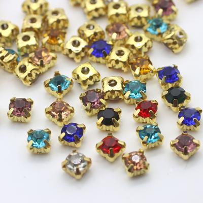 China Mix Gold Colored Flatback Base Sew On Rhinestone With Clear Claw Base Stones Crystals Rhinestone Rhinestones For Dress Jewelry for sale