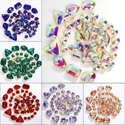 China Flatback Mix Shape Mix Size Sew On Rhinestone With Gold Crystal Glass Rhinestone Strass Low Claw For Clothes Decoration for sale