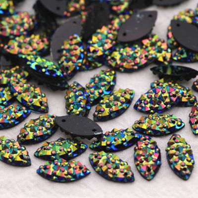 China Flatback 7*15mm 100pcs Marquise Shine Black ab color base sew on rhinestone sew on stones spacer buttons for DIY garment jewelry for sale