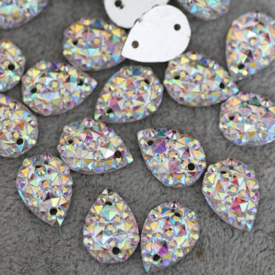 China Flatback 10x14mm waterdrop shine ab S ilver crystal base sew on rhinestone sew on stones spacer buttons for DIY garment dress for sale