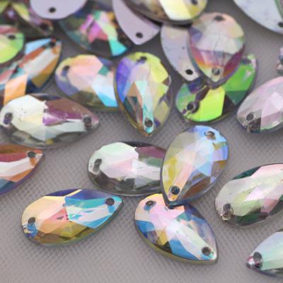 China Flatback 10.5*18mm Waterdrop ab color S silver base crystal acrylic sew on rhinestone sew on stones buttons for garment jewelry for sale