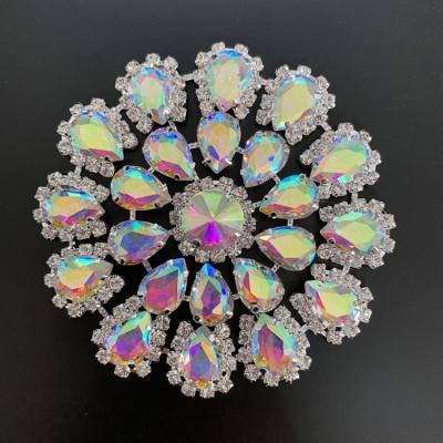 China Flatback 8cm Round Rhinestone Applique Round Crystal Flower AB Sew On Gold Rhinestone s Silver Base For DIY Dress Dress Bags Shoes for sale