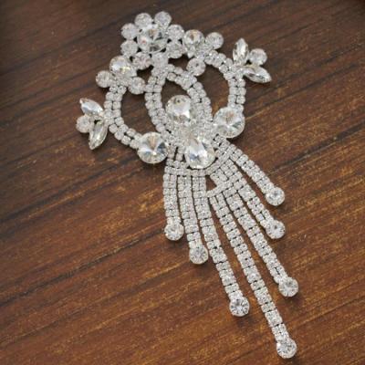 China Flatback AB Flower Shape Rhinestone Crystal Applique With Tassel Sew On Rhinestone Brooch For Wedding Dress Decoration for sale