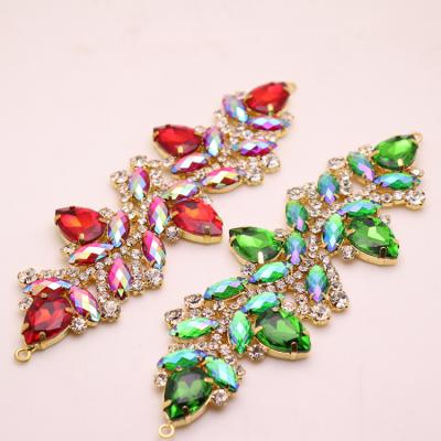 China Flatback S Shape Rhinestone Blue Red Applique With Gold Base Sew On Rhinestone Sash For Dance Party Dress Handbag Decoration for sale