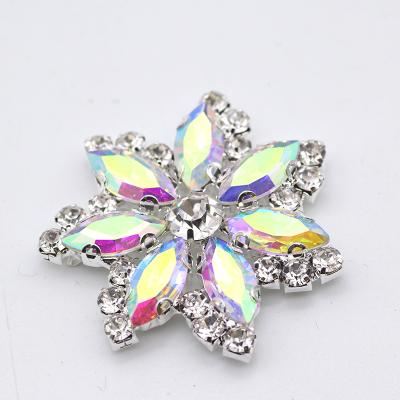 China Flatback 4.5cm Crystal AB Rhinestone Applique Sew On Rhinestone Brooch With Holes For DIY Clothes Shoes Hats Decoration for sale