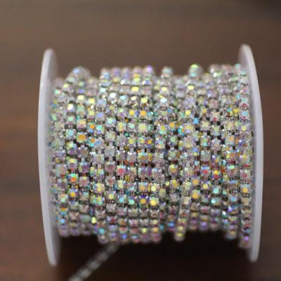 China Flatback Single Row Crystal AB Rhinestone Cup Chain Glass Sew On Rhinestone With S Silver Claw Base DIY Clothing Shoes Dress Bags for sale