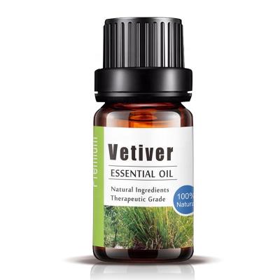 China Skin Revitalizer Private Label 10ML Therapertic Grade Vetiver Essence 100% Pure Plant Essential Oil for sale