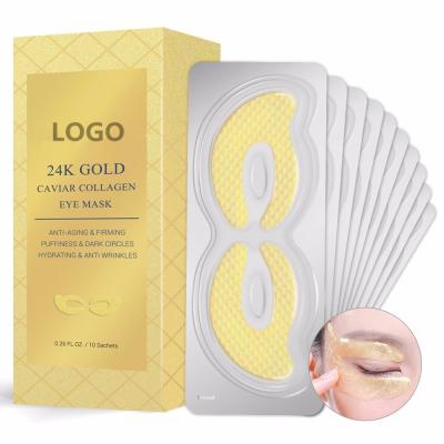 China Anti-puffiness 10pcs Private Label Collagen Crystal Eye Mask Dark Circle 24k Gold Skin Care Eye Mask for sale