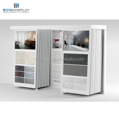 China Durable Customized Ceramic Tile Flooring Displays Building Rack Horizontal Push Stone Wood Flooring Laminate Hanging Rail Sliding Rack for sale